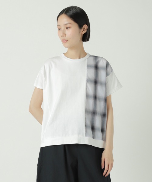 ZUCCa（ズッカ）の「チェックドッキングジャージィー / Tシャツ / S（Tシャツ/カットソー・レディース・ホワイト/ブラック/ネイビー・M size）」の4枚目の写真