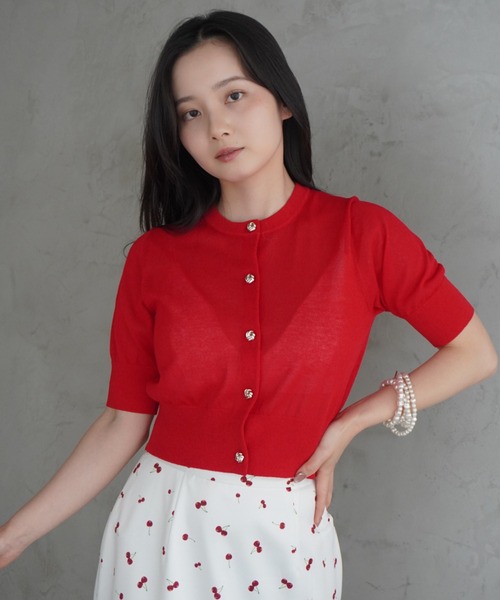 EIMY ISTOIRE（エイミーイストワール）の「ハーフスリーブシアーニットカーデ（カーディガン/ボレロ・レディース・ブラック/ラベンダー/グリーン系その他2/ホワイト/レッド/ピンク・F）」の6枚目の写真