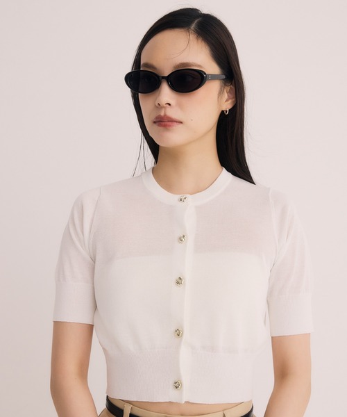 EIMY ISTOIRE（エイミーイストワール）の「ハーフスリーブシアーニットカーデ（カーディガン/ボレロ・レディース・ブラック/ラベンダー/グリーン系その他2/ホワイト/レッド/ピンク・F）」の2枚目の写真