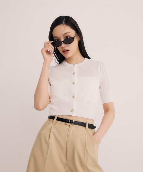 EIMY ISTOIRE（エイミーイストワール）の「ハーフスリーブシアーニットカーデ（カーディガン/ボレロ・レディース・ブラック/ラベンダー/グリーン系その他2/ホワイト/レッド/ピンク・F）」の7枚目の写真