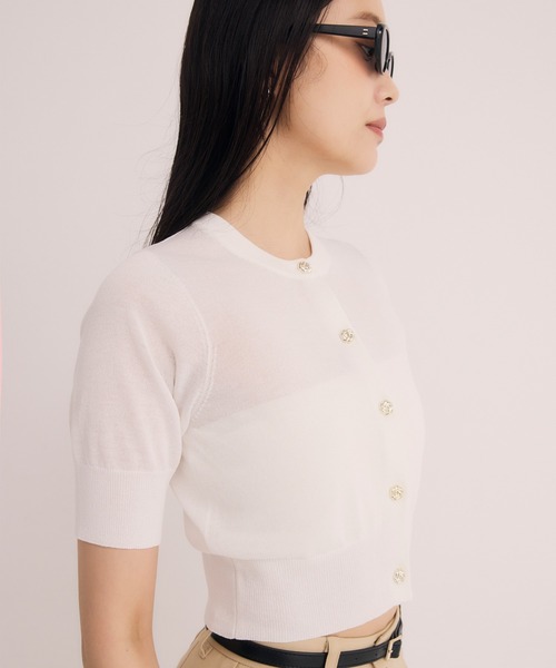 EIMY ISTOIRE（エイミーイストワール）の「ハーフスリーブシアーニットカーデ（カーディガン/ボレロ・レディース・ブラック/ラベンダー/グリーン系その他2/ホワイト/レッド/ピンク・F）」の9枚目の写真