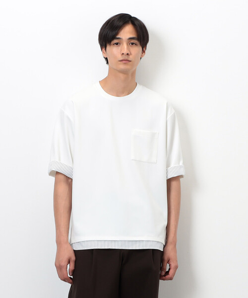 COMME CA ISM(コムサイズム)の「ストレッチポンチ×ストライプコンビTシャツ(Tシャツ/カットソー・メンズ・ネイビー/ホワイト・MEDIUM/LARGE/X-LARGE)」の1枚目の写真