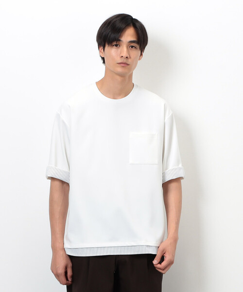 COMME CA ISM(コムサイズム)の「ストレッチポンチ×ストライプコンビTシャツ(Tシャツ/カットソー・メンズ・ネイビー/ホワイト・MEDIUM/LARGE/X-LARGE)」の6枚目の写真