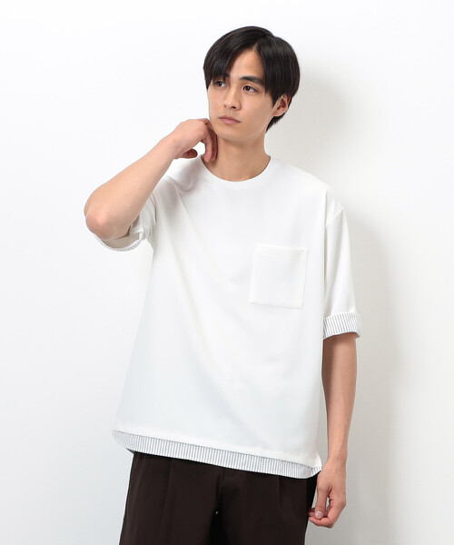 COMME CA ISM(コムサイズム)の「ストレッチポンチ×ストライプコンビTシャツ(Tシャツ/カットソー・メンズ・ネイビー/ホワイト・MEDIUM/LARGE/X-LARGE)」の7枚目の写真