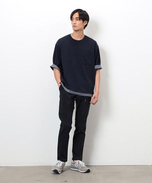 COMME CA ISM(コムサイズム)の「ストレッチポンチ×ストライプコンビTシャツ(Tシャツ/カットソー・メンズ・ネイビー/ホワイト・MEDIUM/LARGE/X-LARGE)」の8枚目の写真