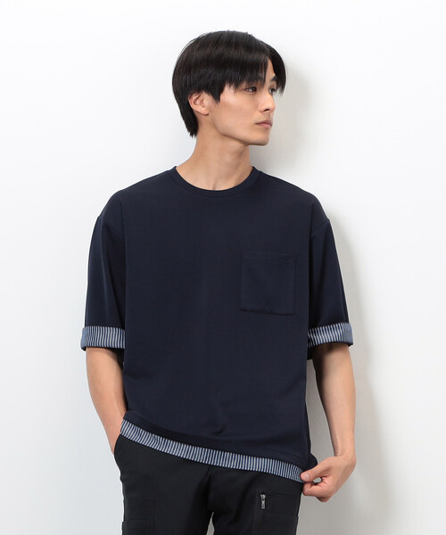 COMME CA ISM(コムサイズム)の「ストレッチポンチ×ストライプコンビTシャツ(Tシャツ/カットソー・メンズ・ネイビー/ホワイト・MEDIUM/LARGE/X-LARGE)」の10枚目の写真