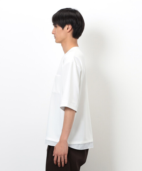 COMME CA ISM(コムサイズム)の「ストレッチポンチ×ストライプコンビTシャツ(Tシャツ/カットソー・メンズ・ネイビー/ホワイト・MEDIUM/LARGE/X-LARGE)」の12枚目の写真