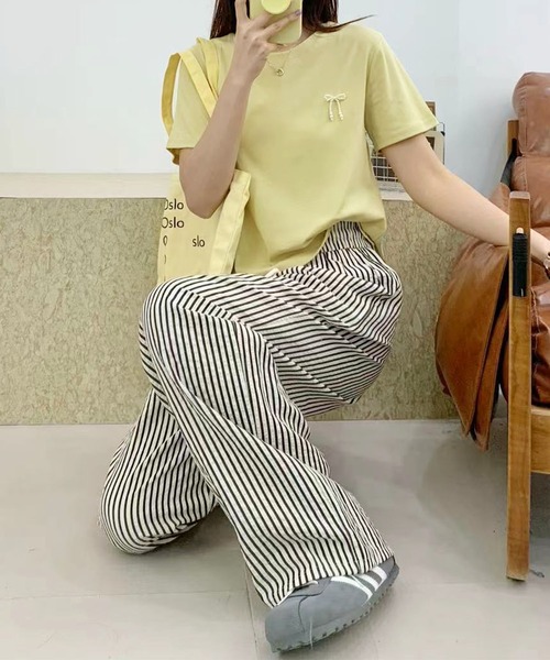 aimoha（アイモハ）の「ミニリボンTシャツ (SS)（Tシャツ/カットソー・レディース・グレー/ブラック/ホワイト/ライトグレー/イエロー・FREE）」の16枚目の写真