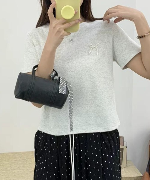 aimoha（アイモハ）の「ミニリボンTシャツ (SS)（Tシャツ/カットソー・レディース・グレー/ブラック/ホワイト/ライトグレー/イエロー・FREE）」の12枚目の写真
