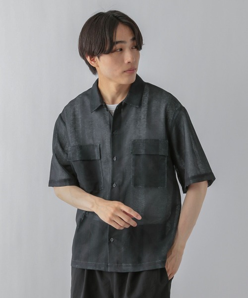 小森縫製 日々 洗える ウール ガーゼ 千鳥柄 スタンドカラー シャツ M 黒 Name 千鳥格子柄スタンドカラー起毛ウールシャツ ブラウン/XW196