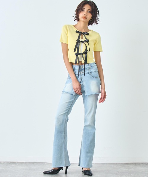ANAP(アナップ)の「レイヤード風 デニム フレア パンツ(デニムパンツ・レディース・ライトブルー/ブラック・M/S)」の10枚目の写真