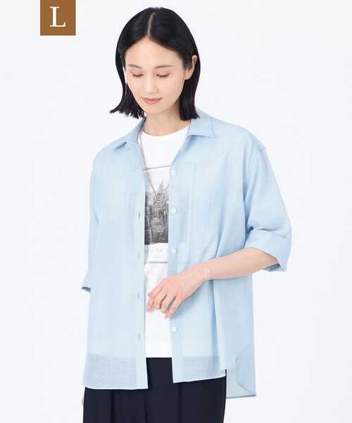 TRANS WORK(トランスワーク)の「【L】【接触冷感】【ウォッシャブル】シルキーローンシャツブラウス(シャツ/ブラウス・レディース・オレンジ/ブルー系その他4/オフホワイト・46/44)」の3枚目の写真