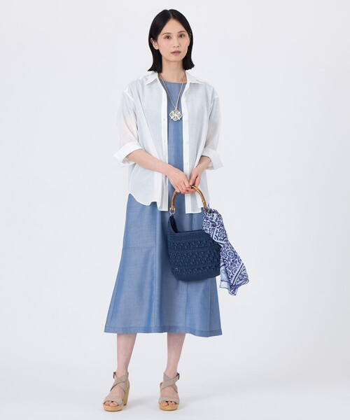 TRANS WORK(トランスワーク)の「【L】【接触冷感】【ウォッシャブル】シルキーローンシャツブラウス(シャツ/ブラウス・レディース・オレンジ/ブルー系その他4/オフホワイト・46/44)」の4枚目の写真