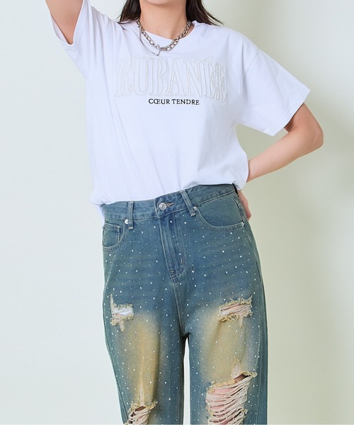 GORGE（ゴージ）の「《ラメ刺繍ロゴ》レディース 半袖Tシャツ カジュアル 春夏秋（Tシャツ/カットソー・レディース・ピンク/オフホワイト/チャコール・F）」の4枚目の写真