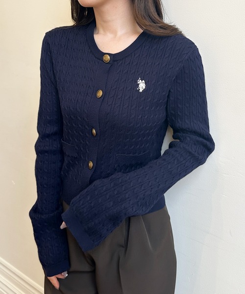 ポロバイラルフローレンボタンニットカーディガン 厚手ネイビーM ウール100% コットン Vネック カーディガン（カーディガン/ボレロ）｜POLO RALPH