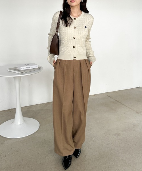 U.S. POLO ASSN.（ユーエスポロアッスン）の「［26SS新色追加］RANAN/solleim別注【U.S.POLO ASSN.】ゴールドボタン刺繍ケーブルニットカーディガン（カーディガン/ボレロ・レディース・アイボリー/グレー/ボルドー/ネイビー/ブラック/イエロー/グリーン・M/L/LL）」の14枚目の写真