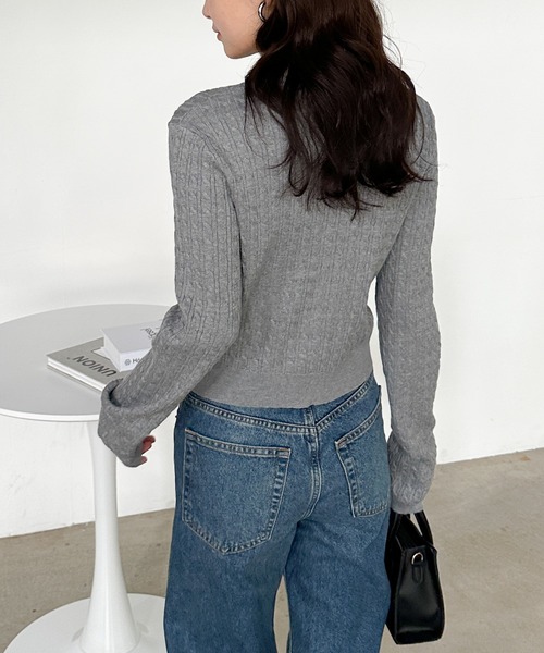 U.S. POLO ASSN.（ユーエスポロアッスン）の「［26SS新色追加］RANAN/solleim別注【U.S.POLO ASSN.】ゴールドボタン刺繍ケーブルニットカーディガン（カーディガン/ボレロ・レディース・アイボリー/グレー/ボルドー/ネイビー/ブラック/イエロー/グリーン・M/L/LL）」の20枚目の写真