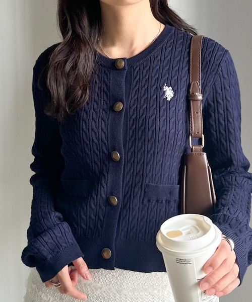 バーバリーズ 金ボタン カシミヤ混 ケーブル編み カーディガン 黒 ホース刺繍 バーバリーズ 金ボタン カシミヤ混 ケーブル編み カーディガン