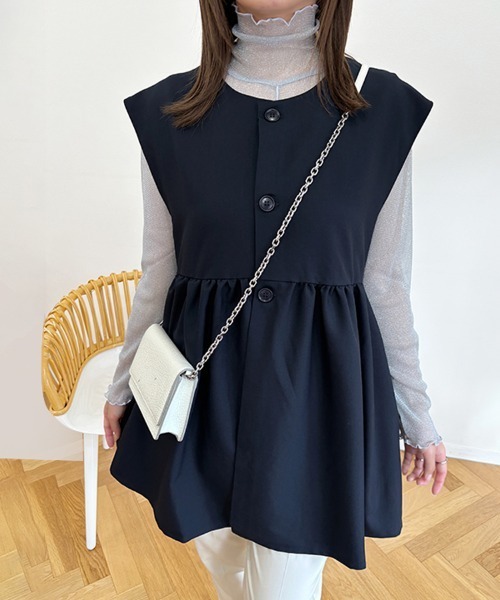 ONEP STAR(ワンピスター)の「ペプラムシルエットラウンドネックベスト(ベスト・レディース・ネイビー/ベージュ/グレー/グレイッシュベージュ/ブラック・MEDIUM/LARGE)」の18枚目の写真