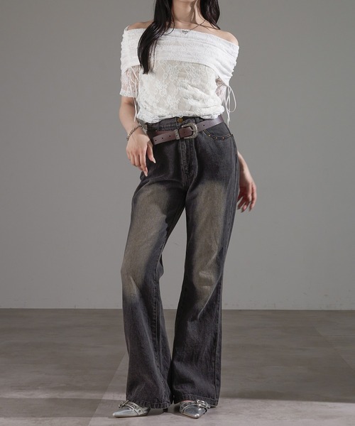 apres jour mignon(アプレジュールミニョン)の「シャーリングオフショルトップス【ZOZOTOWN限定アイテム】(Tシャツ/カットソー・レディース・ピンク/アイボリー/ブルー/チャコールグレー/オフホワイト/ブラック・X-LARGE/フリー)」の8枚目の写真