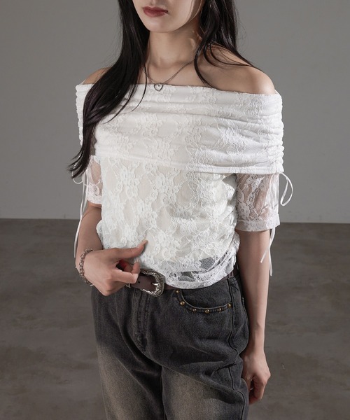 apres jour mignon(アプレジュールミニョン)の「シャーリングオフショルトップス【ZOZOTOWN限定アイテム】(Tシャツ/カットソー・レディース・ピンク/アイボリー/ブルー/チャコールグレー/オフホワイト/ブラック・X-LARGE/フリー)」の14枚目の写真