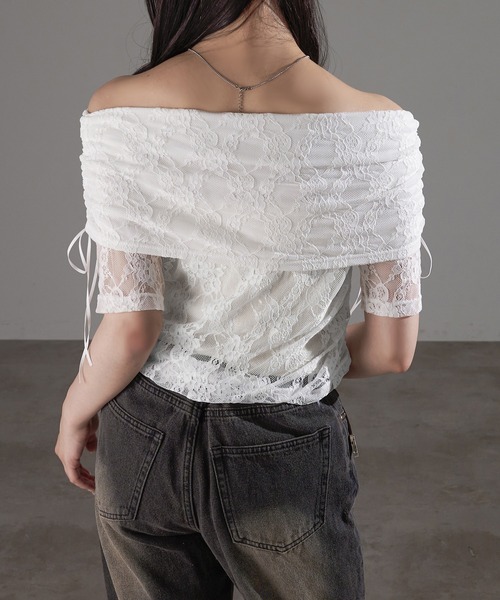 apres jour mignon(アプレジュールミニョン)の「シャーリングオフショルトップス【ZOZOTOWN限定アイテム】(Tシャツ/カットソー・レディース・ピンク/アイボリー/ブルー/チャコールグレー/オフホワイト/ブラック・X-LARGE/フリー)」の15枚目の写真