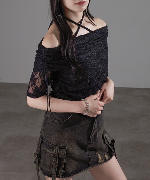 apres jour mignon(アプレジュールミニョン)の「シャーリングオフショルトップス【ZOZOTOWN限定アイテム】(Tシャツ/カットソー・レディース・ピンク/アイボリー/ブルー/チャコールグレー/オフホワイト/ブラック・X-LARGE/フリー)」の19枚目の写真