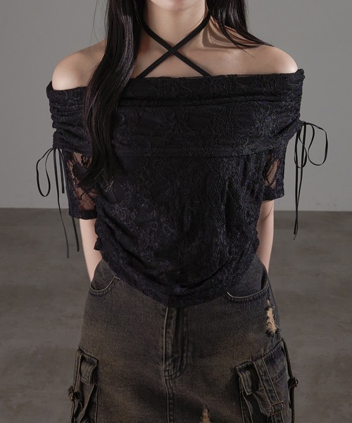 apres jour mignon(アプレジュールミニョン)の「シャーリングオフショルトップス【ZOZOTOWN限定アイテム】(Tシャツ/カットソー・レディース・ピンク/アイボリー/ブルー/チャコールグレー/オフホワイト/ブラック・X-LARGE/フリー)」の18枚目の写真