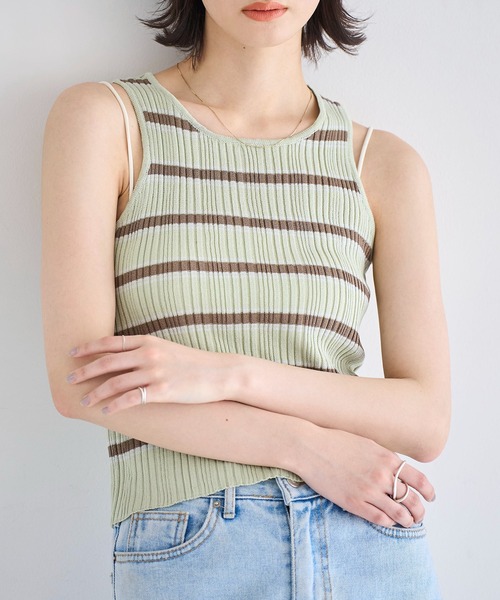 meilmada（メイルマダ）の「ランダムボーダーニットタンクトップ（タンクトップ・レディース・ミント/ブラウン・FREE）」の2枚目の写真
