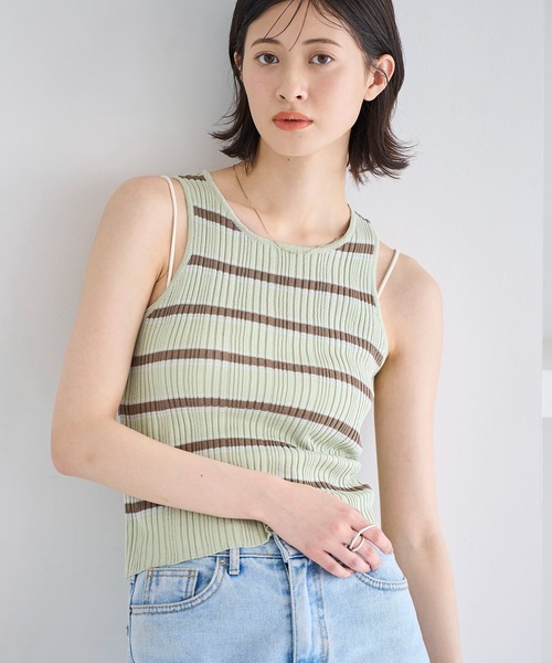 meilmada（メイルマダ）の「ランダムボーダーニットタンクトップ（タンクトップ・レディース・ミント/ブラウン・FREE）」の16枚目の写真