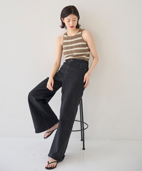 meilmada（メイルマダ）の「ランダムボーダーニットタンクトップ（タンクトップ・レディース・ミント/ブラウン・FREE）」の4枚目の写真