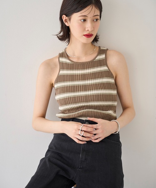 meilmada（メイルマダ）の「ランダムボーダーニットタンクトップ（タンクトップ・レディース・ミント/ブラウン・FREE）」の3枚目の写真