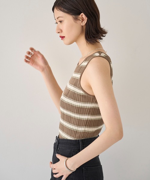 meilmada（メイルマダ）の「ランダムボーダーニットタンクトップ（タンクトップ・レディース・ミント/ブラウン・FREE）」の5枚目の写真