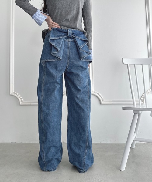 セール】バックリボンデニムパンツ（デニムパンツ）｜Loueme（ルエム