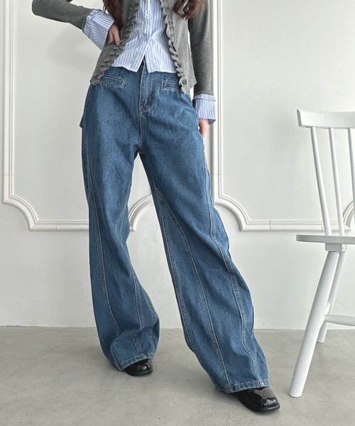 未使用品 BONUM リボンデニムパンツ ブルー リボン刺繍デニムパンツ | ファッション通販サイト NUGU