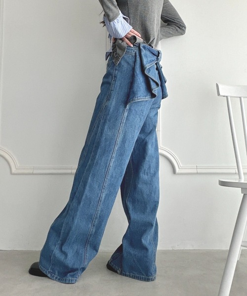 セール】バックリボンデニムパンツ（デニムパンツ）｜Loueme（ルエム