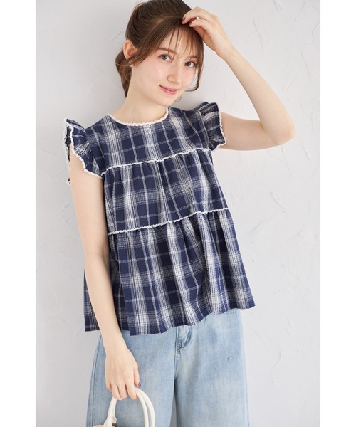 tocco closet（トッコ　クローゼット）の「【ZOZO限定】チェックティアードフリルブラウス（シャツ/ブラウス・レディース・ブラック/ホワイト/ネイビー・M）」の3枚目の写真