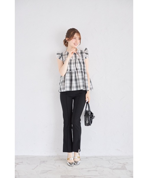 tocco closet（トッコ　クローゼット）の「【ZOZO限定】チェックティアードフリルブラウス（シャツ/ブラウス・レディース・ブラック/ホワイト/ネイビー・M）」の4枚目の写真
