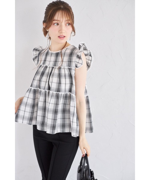 tocco closet（トッコ　クローゼット）の「【ZOZO限定】チェックティアードフリルブラウス（シャツ/ブラウス・レディース・ブラック/ホワイト/ネイビー・M）」の7枚目の写真