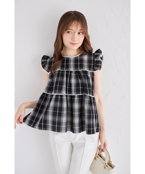 tocco closet（トッコ　クローゼット）の「【ZOZO限定】チェックティアードフリルブラウス（シャツ/ブラウス・レディース・ブラック/ホワイト/ネイビー・M）」の14枚目の写真