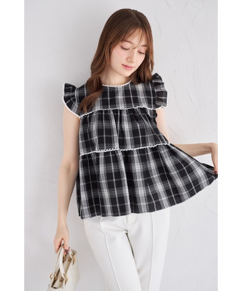 tocco closet（トッコ　クローゼット）の「【ZOZO限定】チェックティアードフリルブラウス（シャツ/ブラウス・レディース・ブラック/ホワイト/ネイビー・M）」の15枚目の写真