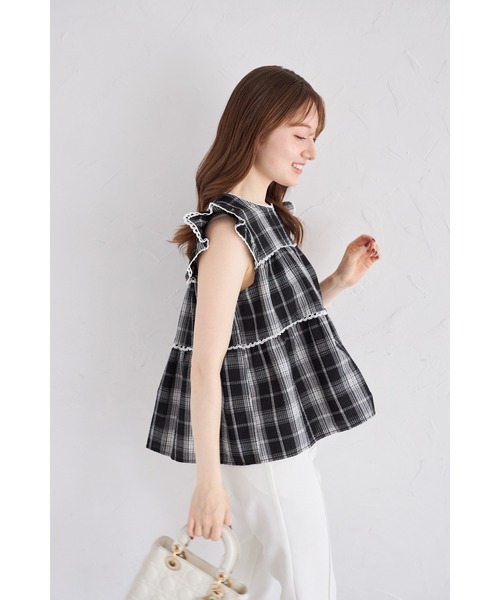 tocco closet（トッコ　クローゼット）の「【ZOZO限定】チェックティアードフリルブラウス（シャツ/ブラウス・レディース・ブラック/ホワイト/ネイビー・M）」の16枚目の写真