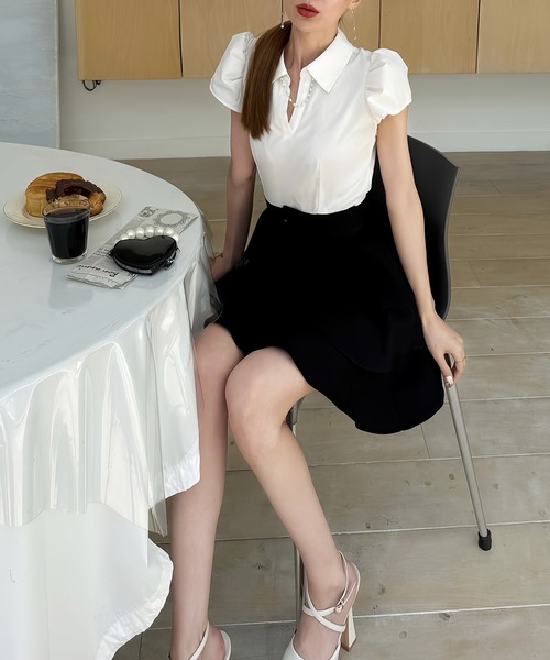 ROYAL PARTY(ロイヤルパーティー)の「ネックレス付異素材ティアードミニワンピース(ワンピース・レディース・チェック/ブラック/マルチ・FREE)」の1枚目の写真
