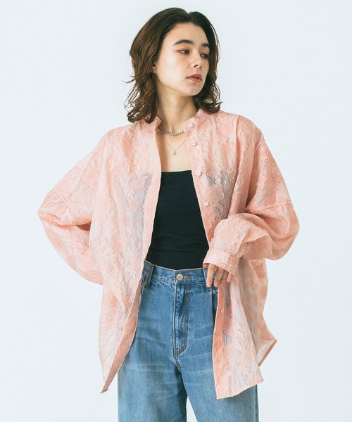 ROSE BUD(ローズバッド)の「(GENE HEAVENS)SHEER LACE WRAP SHIRT(シャツ/ブラウス・レディース・ピンク/ホワイト/グレー・ONE SIZE)」の1枚目の写真