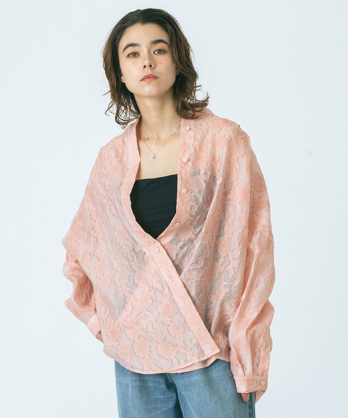 ROSE BUD(ローズバッド)の「(GENE HEAVENS)SHEER LACE WRAP SHIRT(シャツ/ブラウス・レディース・ピンク/ホワイト/グレー・ONE SIZE)」の8枚目の写真