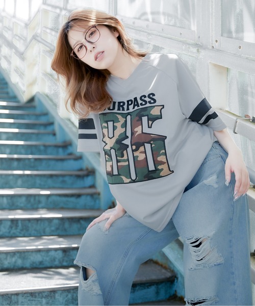 セール】《メッシュ×BIGロゴ》ナンバリングTシャツ／カジュアル