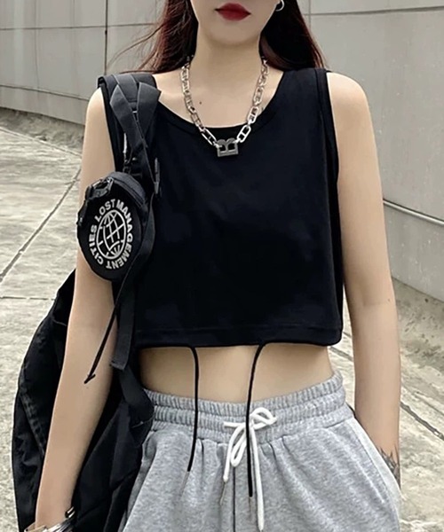 【韓国ブランドglowny】即日発送◎ ノースリーブトップス セール】【lulufa】ドロストクロップドノースリーブTシャツ