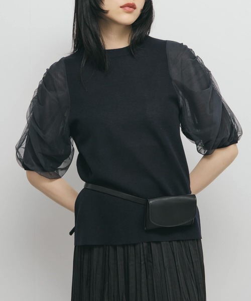 KBF（ケイビーエフ）の「チュールスリーブニット（ニット/セーター・レディース・ネイビー/ブラウン/ライトベージュ・ONE）」の3枚目の写真