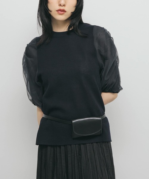 KBF（ケイビーエフ）の「チュールスリーブニット（ニット/セーター・レディース・ネイビー/ブラウン/ライトベージュ・ONE）」の12枚目の写真