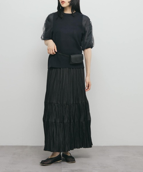 KBF（ケイビーエフ）の「チュールスリーブニット（ニット/セーター・レディース・ネイビー/ブラウン/ライトベージュ・ONE）」の9枚目の写真